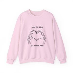 Villain Does Sweatshirt, Dark Romance Crewneck, Bookish Skeleton Heart Graphic image 4