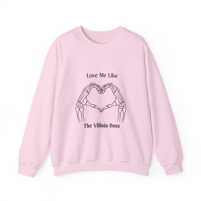 Villain Does Sweatshirt, Dark Romance Crewneck, Bookish Skeleton Heart Graphic image 4