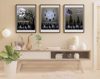 Witchy Moon Forest Art Print Set | Mystical Home Decor (Digital Download)