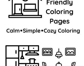 ADHD-Friendly Coloring Book | Calm Home Line Art (10 Pages) (PDF Pattern)