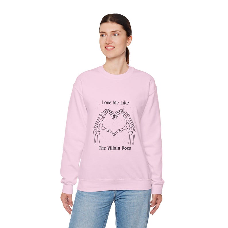 Villain Does Sweatshirt, Dark Romance Crewneck, Bookish Skeleton Heart Graphic image 3