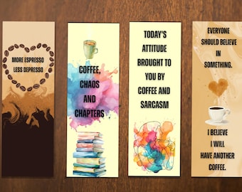 Coffee Chaos Bookmarks, Sarcastic Reader Quotes (Digital Download)