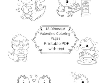 Dinosaur Valentine Coloring Pages | 18 Printable Kids Valentines (PDF Download)