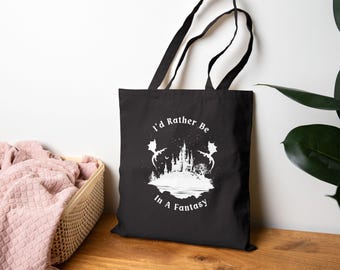 Fantasy Castle Tote Bag, Dragon Book Lover Canvas Bag