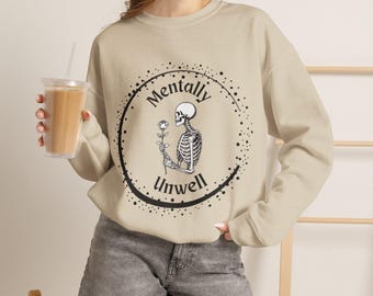 Mentally Unwell Skeleton Crewneck, Gothic Celestial Moon Sweater, Dark Academia Alternative Fashion