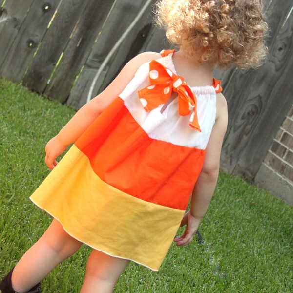 Candy Corn Dress-Fall-Halloween-Costume-Toddler Girl Infant Baby-Pillowcase Dress- Pre Order