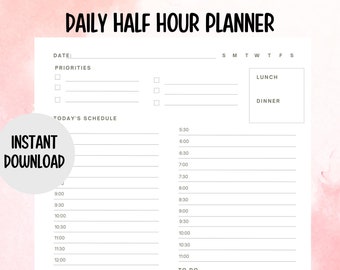Printable Half Hour Weekly Schedule on Two Pages Half Hour Daily ...