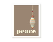 Retro Modern Digital Christmas Art Print Peace Christmas Ornament Holiday Typography Poster Taupe Brown