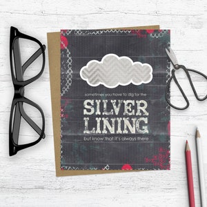 Carte inspiration | Silver Lining carte |  Carte de voeux inspiration typographie | Silver Lining carte Positive pour un ami