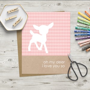 Cartolina d'auguri dei cervi | Oh mia cara ti amo così carta | Carta dolce per bambina |  Woodland Deer Card