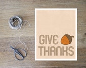 Thanksgiving Wall Art - Give Thanks Home Decor - Typography Sign - Digital Art Poster Print - Acorn - Autumn Fall Beige Orange Rust