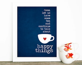 Typography Poster Mothers Day Gift Tea and Happy Things Digital Art Print Gift for Mom Mothers Day Poster