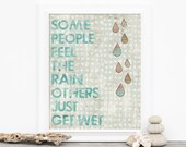 Digital Art Print Feel the Rain -Pale White and Blue Inspirational Poster