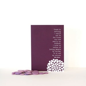 Jane Austen Card | Friendship Greeting Card |  Jane Austen Quote | Book Lover Birthday Card
