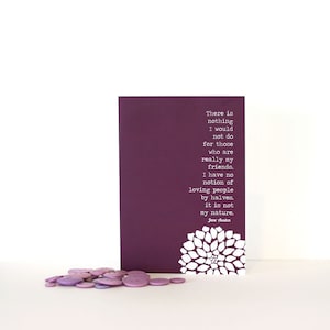 Jane Austen Card | Friendship Greeting Card |  Jane Austen Quote | Book Lover Birthday Card