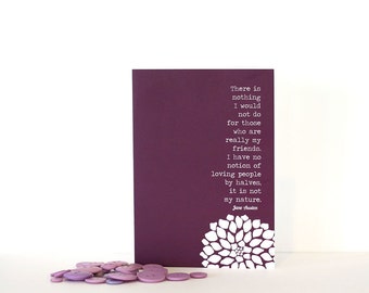 Jane Austen Card | Friendship Greeting Card |  Jane Austen Quote | Book Lover Birthday Card