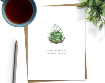 Funny Mom Card, Plant Lover Card, Plant Pun Card, Mother Succa Card, Succulent Greeting Card, Watercolor Greeting Card, Birthday Card Friend