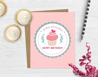 Cute Cupcake Birthday Card | Let Them Eat Cupcakes Card | Funny Birthday Card | Funny Cupcake Birthday Card for Friend
