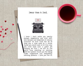 Funny Mom & Dad Card Greeting Card Encouragement Stationery for Parents Thinking of You Typewriter Mother Father Greeting Card Thank You