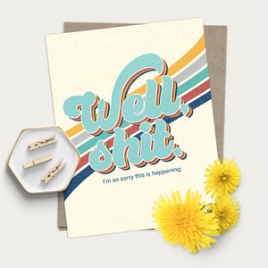 Retro Rainbow Adult Swearing Card Sympathy Thinking of You Encouragement Card Well Shit Funny Greeting Friend Card image 1