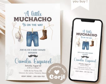 Mexican baby shower invitation, A little muchacho is on the way editable invite, rustic baby shower printable, customizable on corjl
