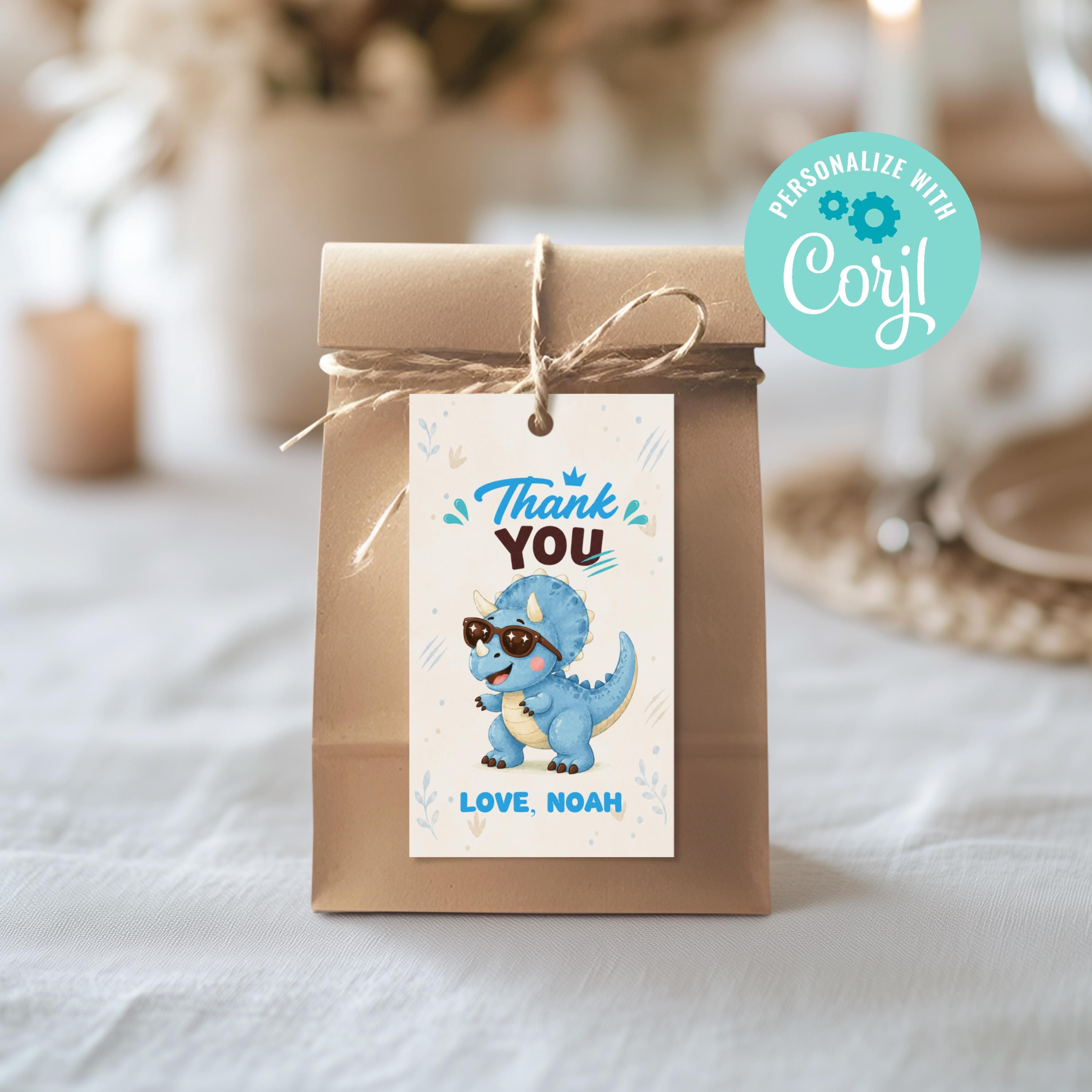 Triceratops Birthday Thank You Tag Editable, Stomp Chomp and Chew ...