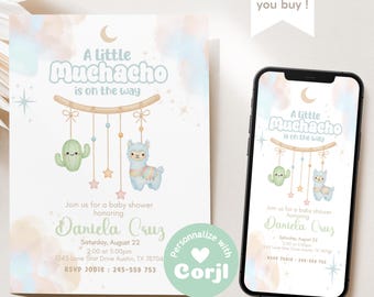 A Little Muchacho is on the Way printable invite, Mexican baby shower invitation, editable Corjl template, instant download