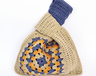 CROCHET PATTERN Japanese Knot Bag, Granny Square Purse, Wristlet Crochet Bag