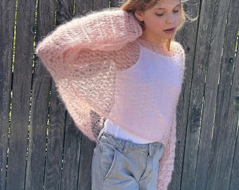 CROCHET PATTERN - Cloudlike Mohair Sweater, Airy Sheer Lace Jumper