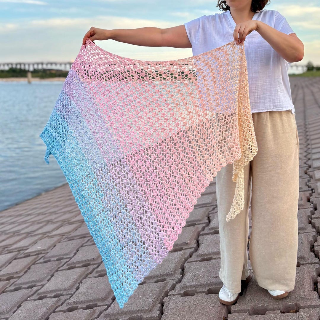Crochet Shawl Pattern, Easy Summer Triangle Scarf, Lace Beginner Wrap ...