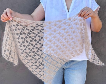 Patrón de chal a crochet, bufanda fácil, pañuelo de mohair con encaje, chal ligero para principiantes (PDF)