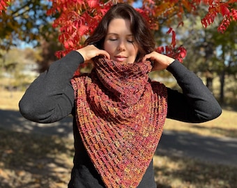 Crochet Cowl Pattern, Triangle Shawl, Emberleaf Scarf, Neck Warmer (PDF)