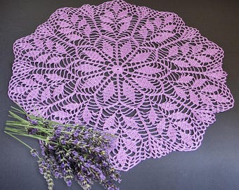 Patrón de crochet de tapete lavanda (PDF), mantel redondo vintage, cubremesa de encaje, tapete redondo de algodón