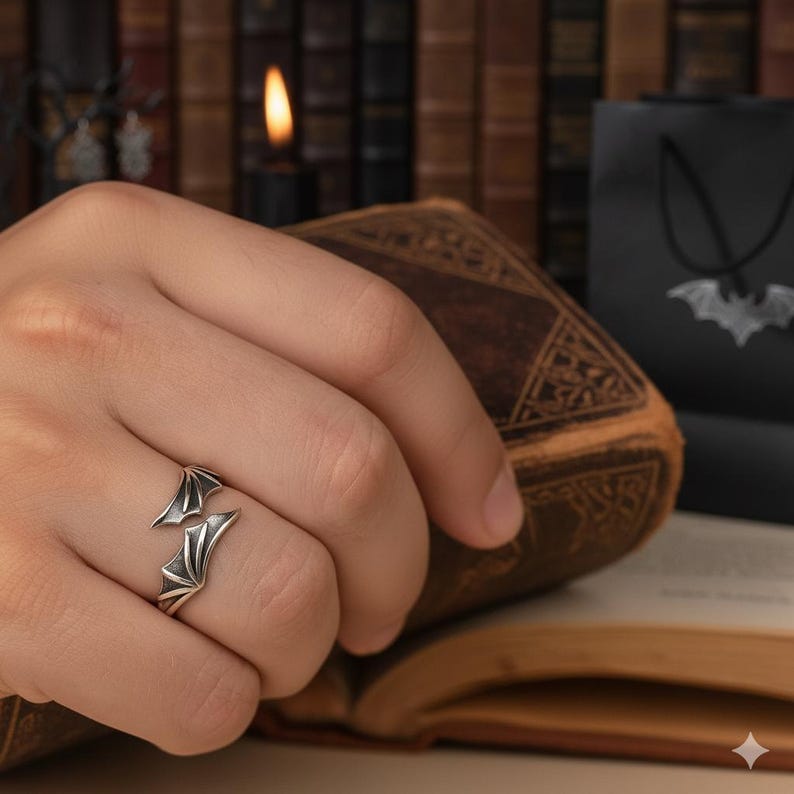 Sterling Silver Vampire Bat Wing Ring, Gothic Open Band, Resizable - Etsy