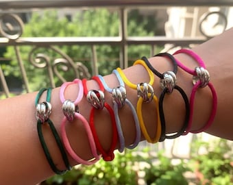 Adjustable 3 Ring Trinity Bracelet | Stainless Steel, Silk Cord