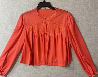 Vintage 60's Vanity Fair Sheer Babydoll Bed Jacket Orange Persimmon Lace USA Lg