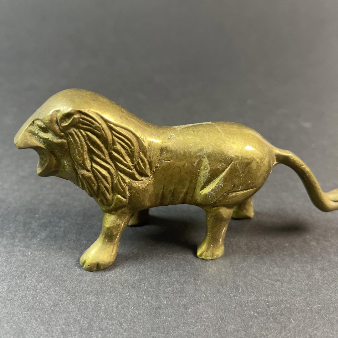 VTG Solid Brass Roaring Lion Figurine 4.5" India Mid-century Safari ...