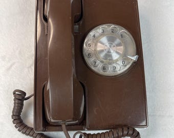 Western Electric Rotary Wall Phone Brown Bell System 1980s Right-Sided Dial Rare