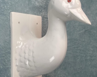 Vintage Ceramic Goose Duck Towel Apron Hook Farmhouse Cottage Wall Hanger