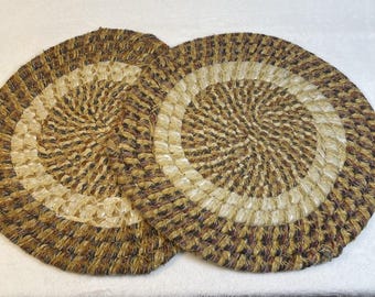 Vintage Rag Weave Round Chair Seat Covers Hot Pads Set of 2 Braided 15"