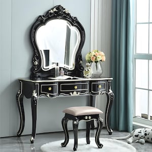 black colour dressing table 6 Drawers Modern Makeup Vanity Set with Black Accents – High QLO