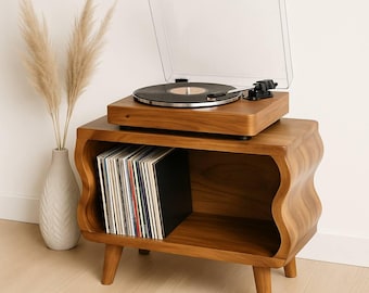 Soporte para tocadiscos de madera auténtica – Consola de almacenamiento de vinilos Hackberry