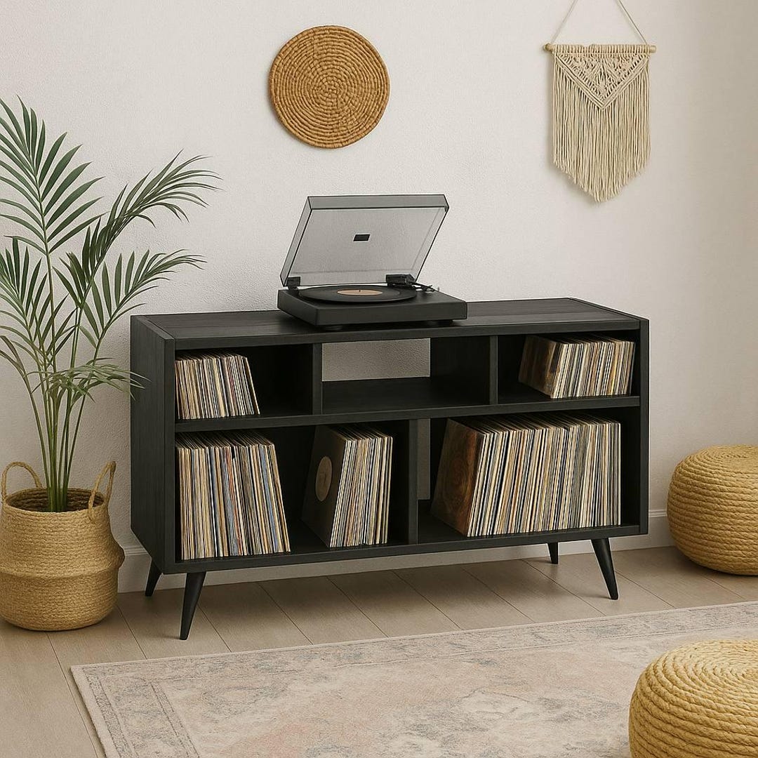 Solid Wood Record Player Stand: Heavy Duty Vinyl Storage Cabinet - Etsy