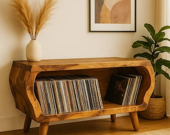 Turntable Record Player Stand - Handmade Mid-century Vinyl Storage Console - Turntable Station Cabinet Media Unit