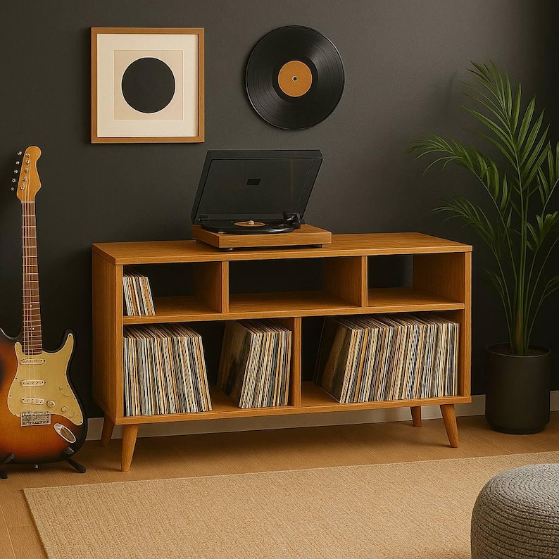 Solid Wood Record Player Stand: Heavy Duty Vinyl Storage Cabinet - Etsy