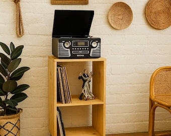 Mid-Century Wooden Record Player Stand – Vinyl Storage Cabinet