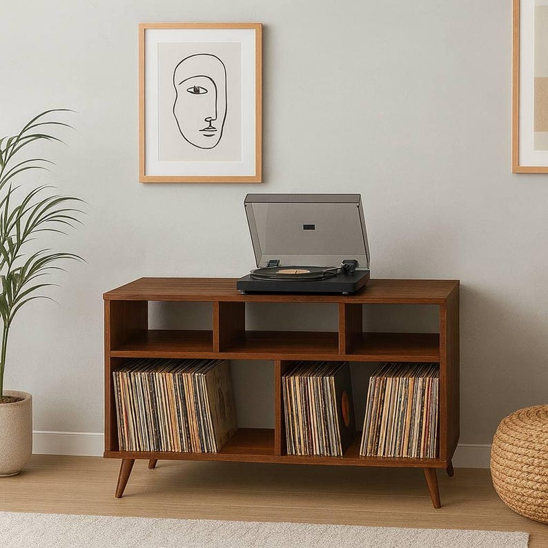 Solid Wood Record Player Stand: Heavy Duty Vinyl Storage Cabinet - Etsy
