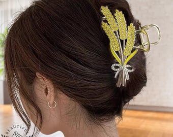 Golden Wheat Rhinestone Hair Claw, Gold Hair Accessory Bouquet
