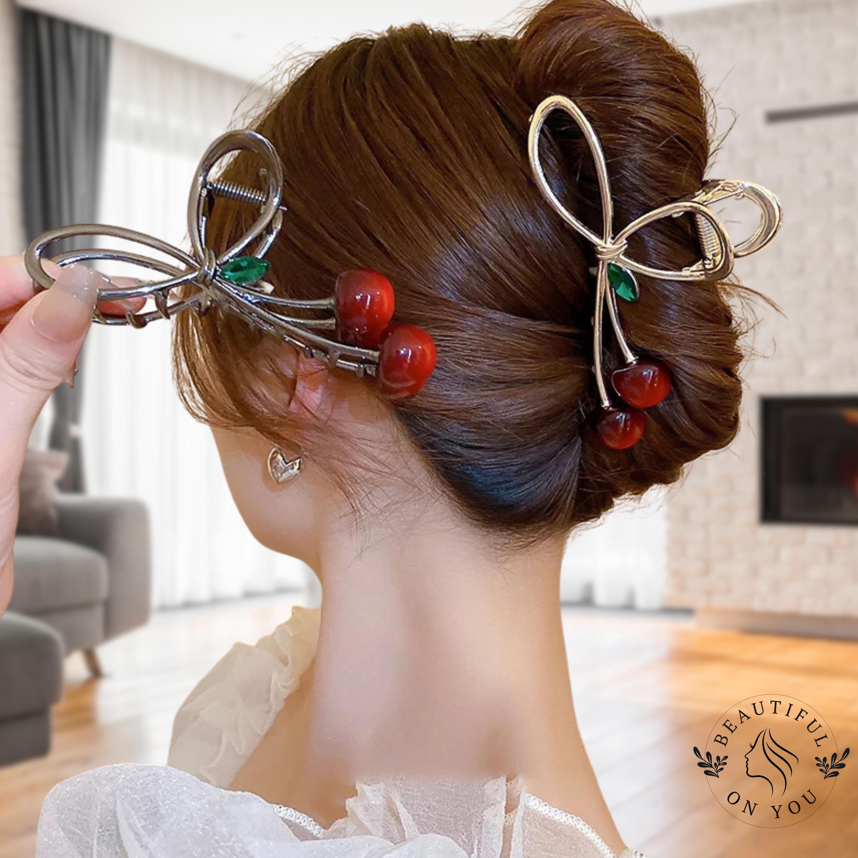 Pince à Cheveux Fine Avec Nœud Satin Marron Et Broderie Dentelle Dorée - Pour Cheveux Fins Ou Fragiles