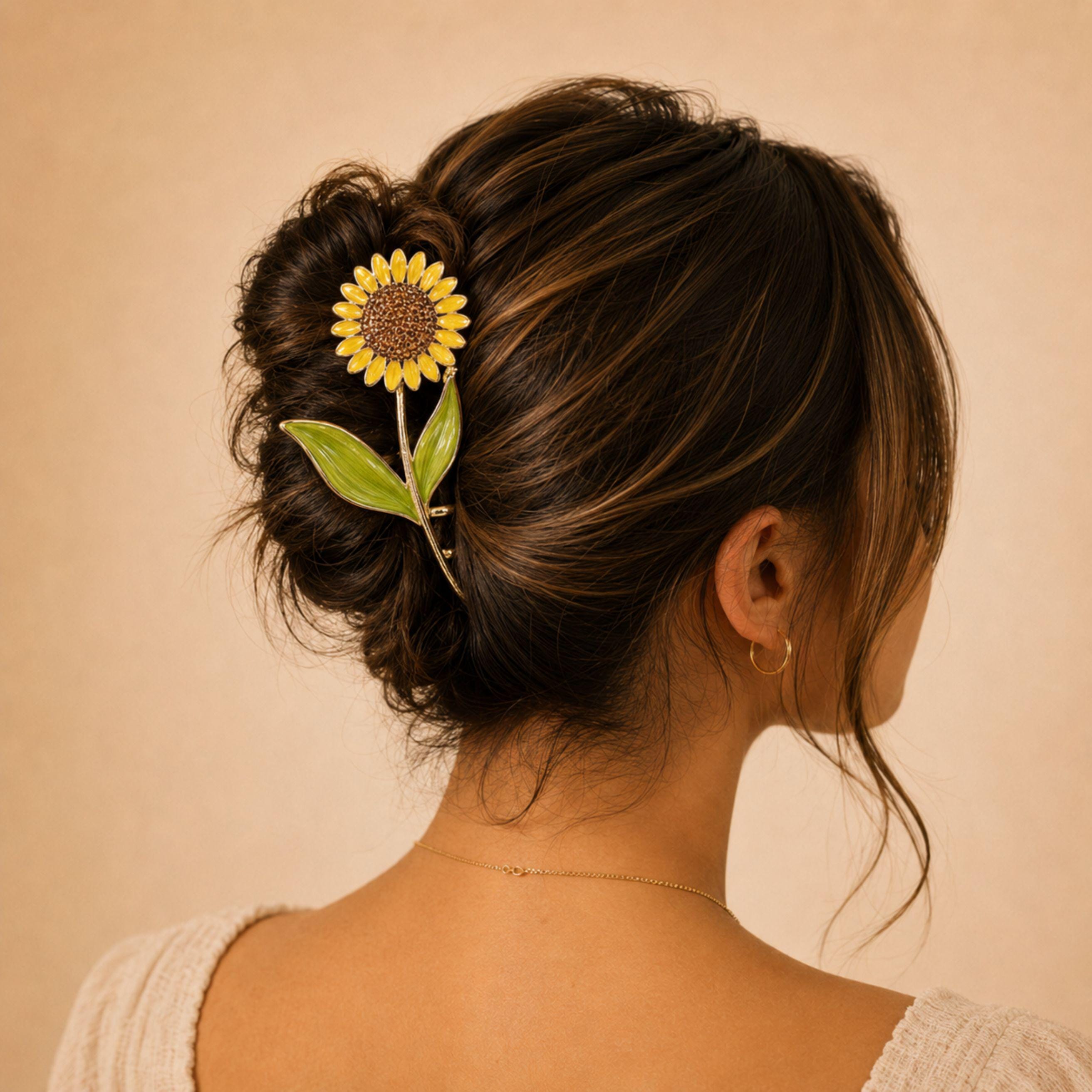 Sunflower Crystal Floral Metal Hair Claws Sunflower Metal Hair Claw Clip, Floral Boho Accessory - Etsy UK main image 2